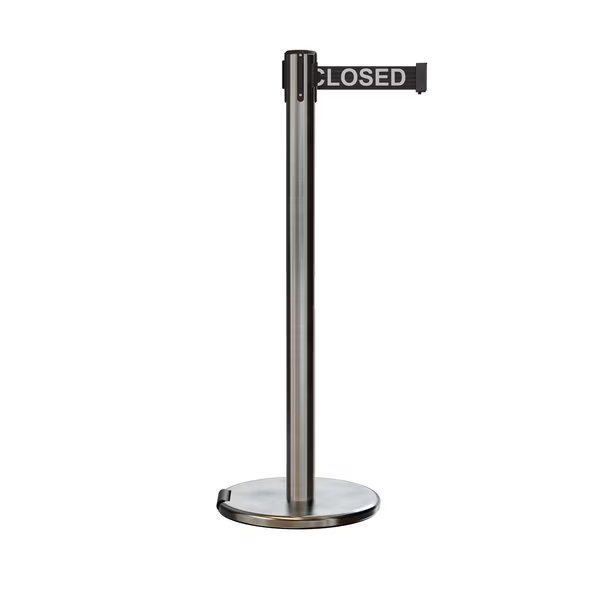 Retractable Belt Rolling Stanchion, 2.5ft Sat.Steel Post  7.5ft Line, Montour Line, Mfr#: ME630-SS-THISLBW-75